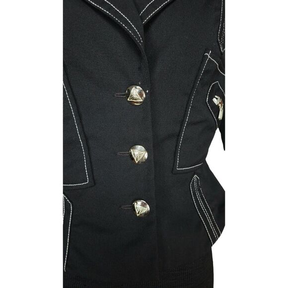 Vintage 90s Entre Deux Gothic Punk Black Worsted Wool Button-Down Blazer Jacket - Picture 7 of 9